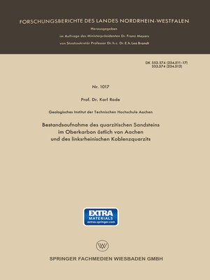 cover image of Bestandsaufnahme des quarzitischen Sandsteins im Oberkarbon östlich von Aachen und des linksrheinischen Koblenzquarzits